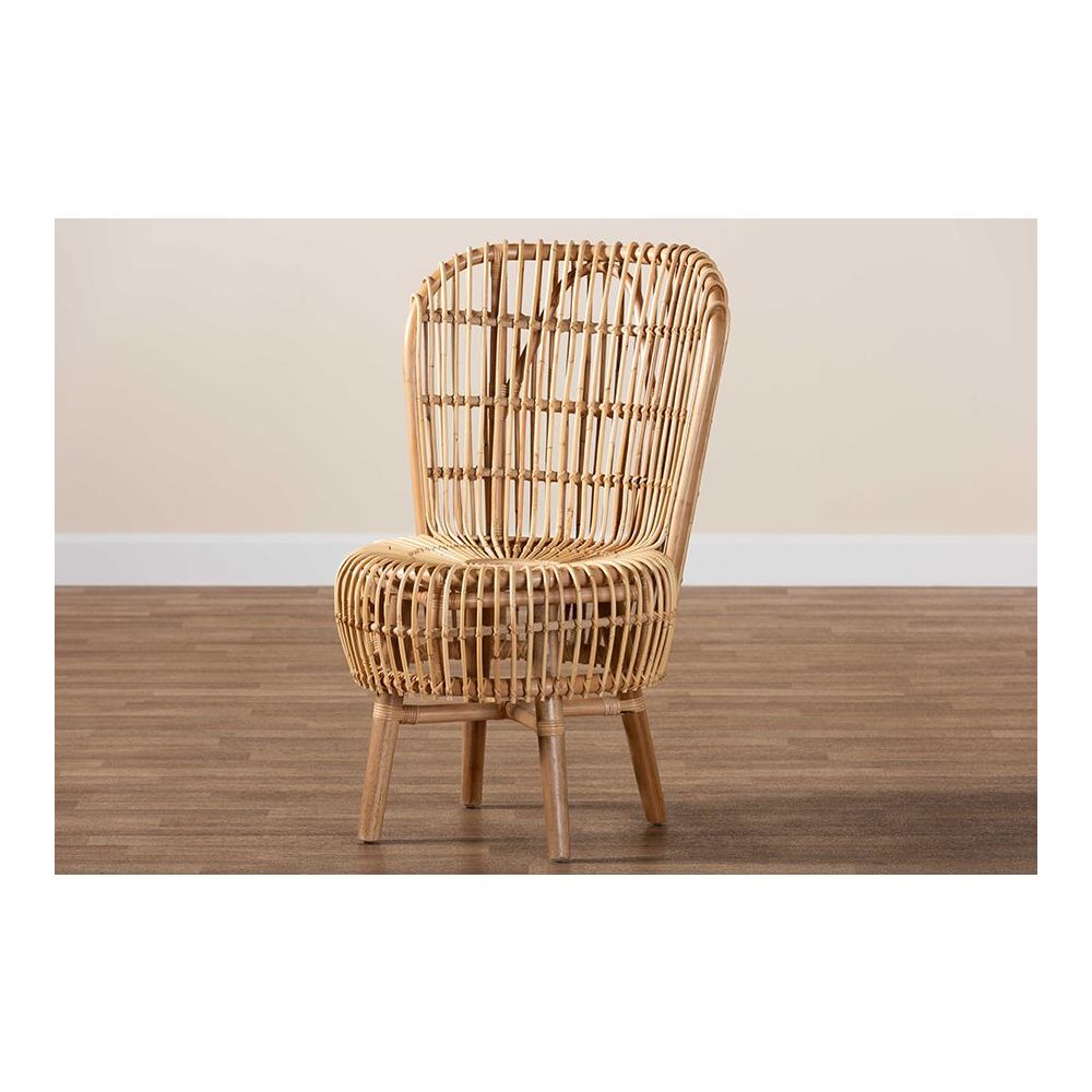 bali & pari Nagoya Modern Bohemian Natural Rattan Tall Lounge Chair. Picture 9