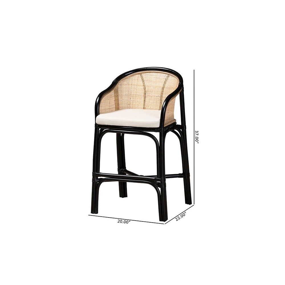 Bohemian Two-Tone Black and Natural Brown Rattan Counter Stool. Picture 10