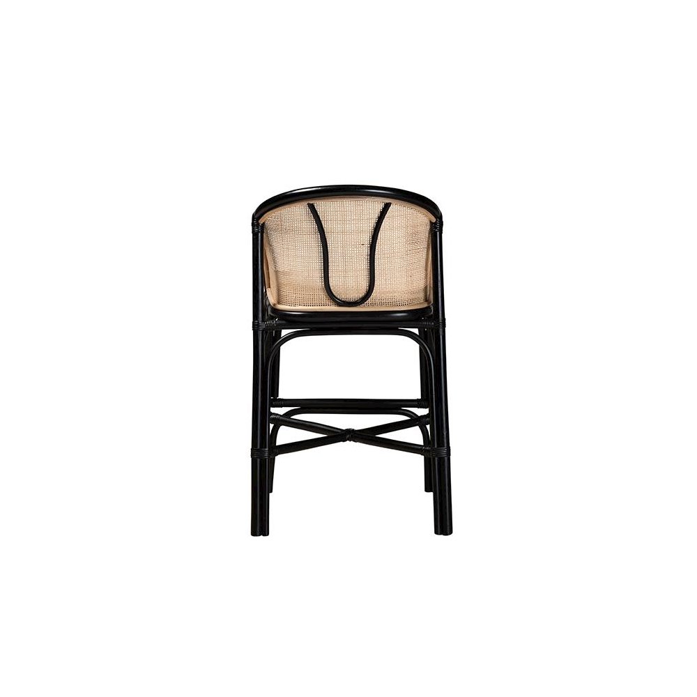 Bohemian Two-Tone Black and Natural Brown Rattan Counter Stool. Picture 4