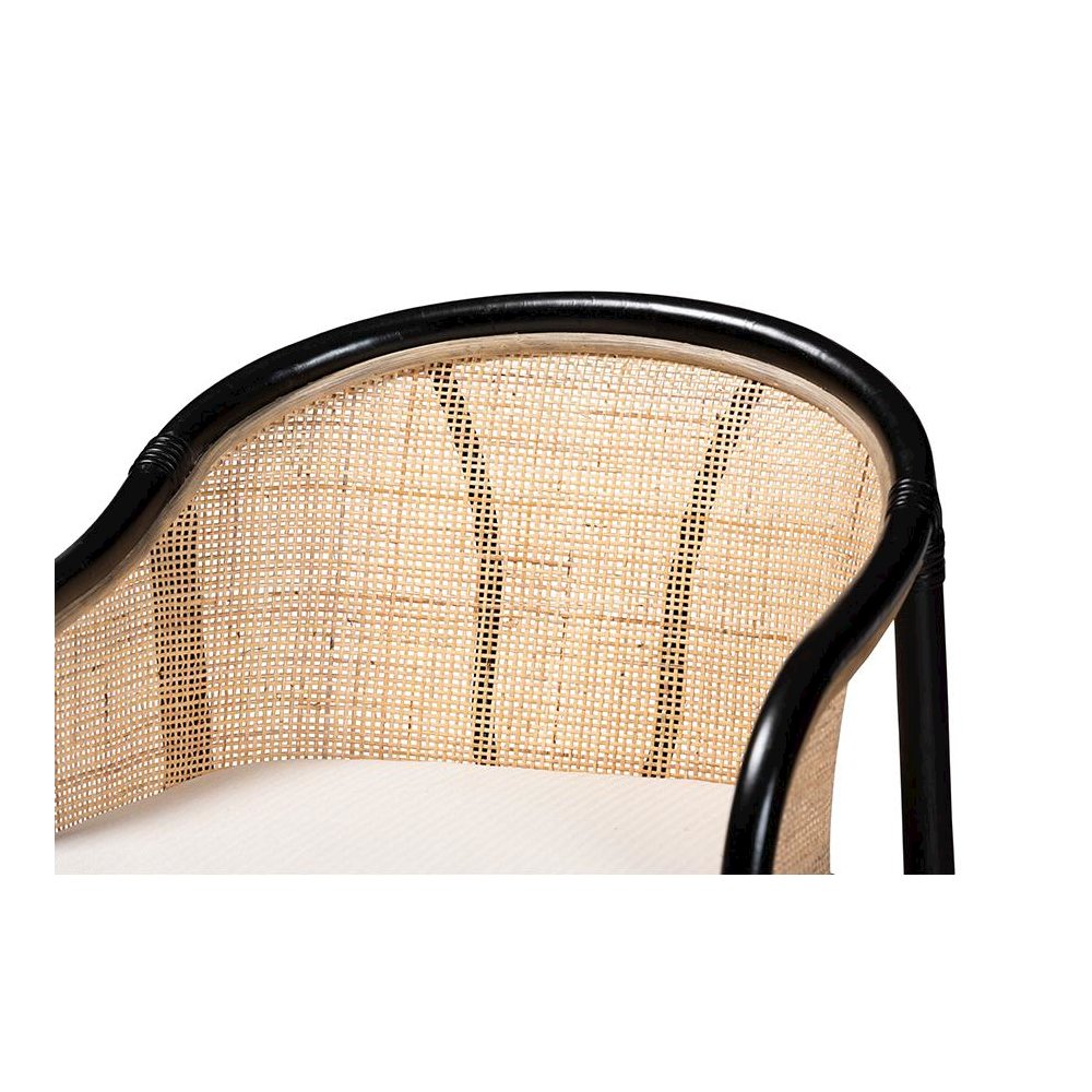 Bohemian Two-Tone Black and Natural Brown Rattan Counter Stool. Picture 5