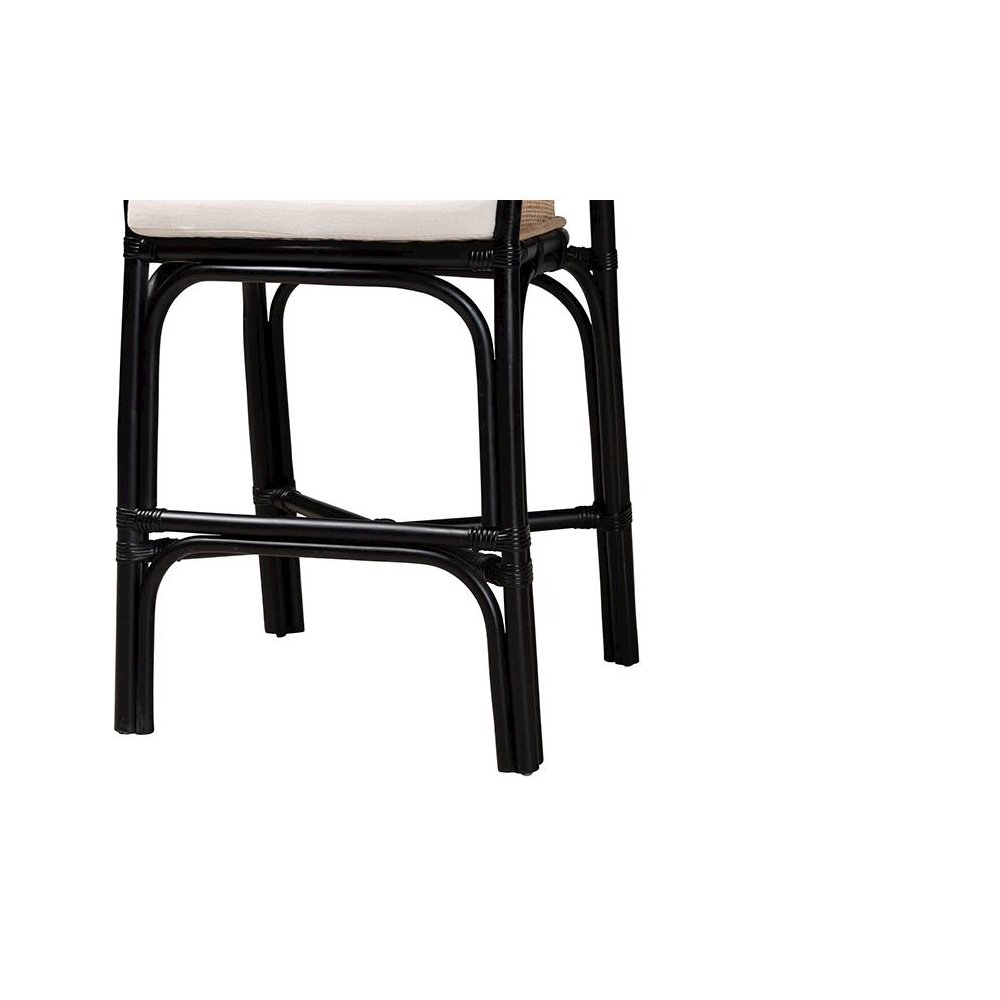 Bohemian Two-Tone Black and Natural Brown Rattan Counter Stool. Picture 6
