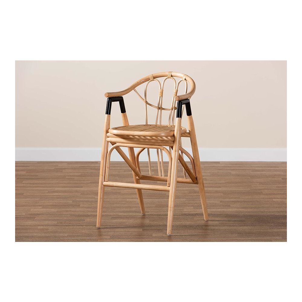 bali & pari Cyntia Modern Bohemian Natural Brown Rattan Counter Stool. Picture 9