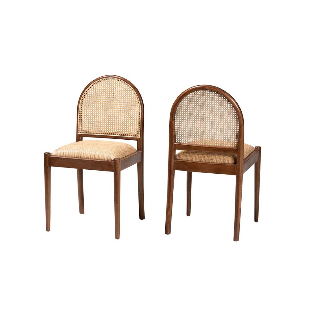 Natural Rattan and Acacia Wood 2-Piece Dining Chair Set. Picture 1