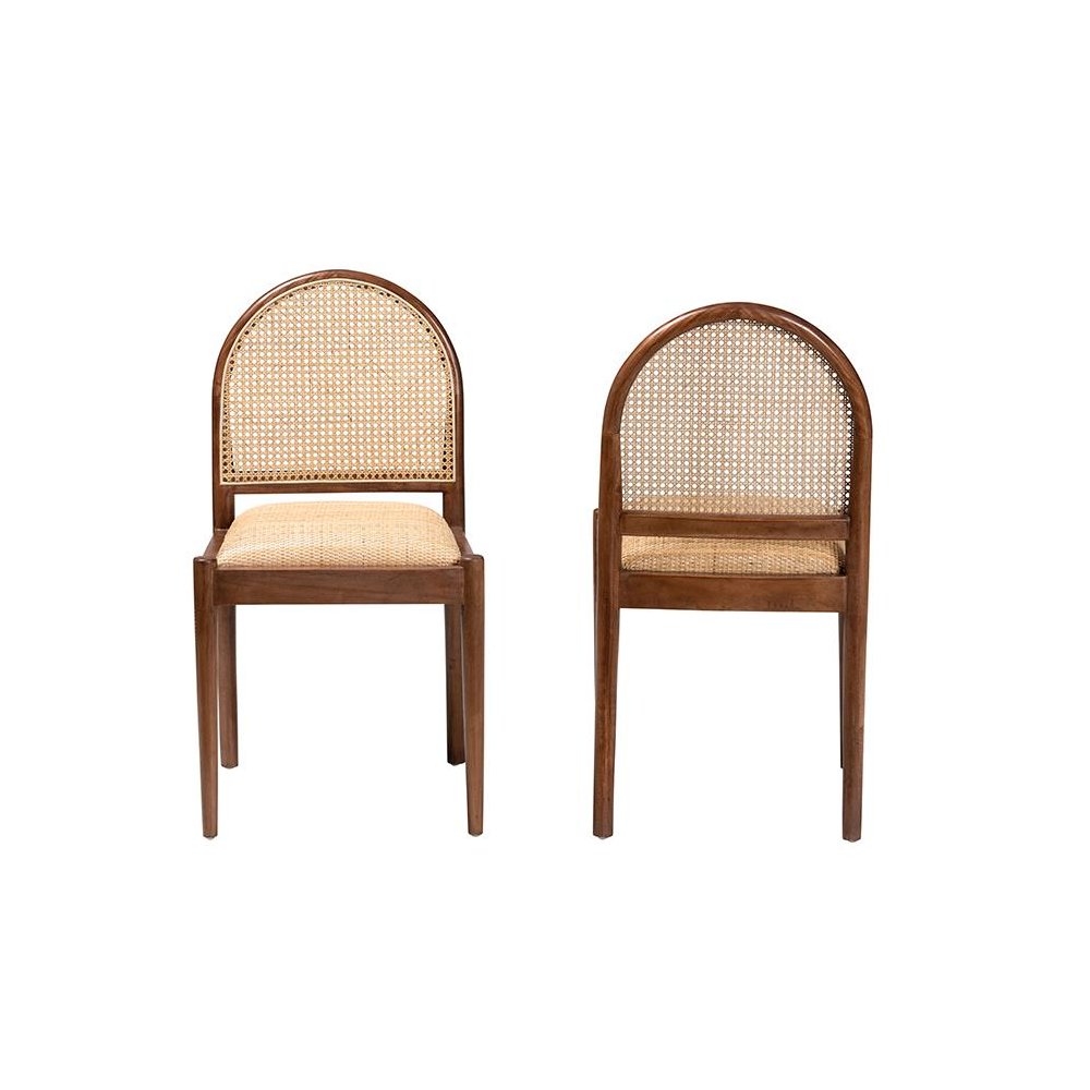 Natural Rattan and Acacia Wood 2-Piece Dining Chair Set. Picture 2