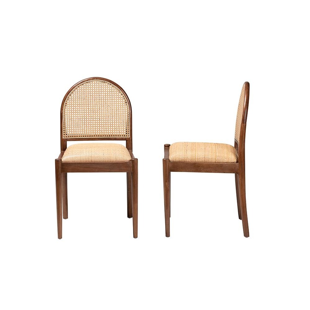 Natural Rattan and Acacia Wood 2-Piece Dining Chair Set. Picture 3