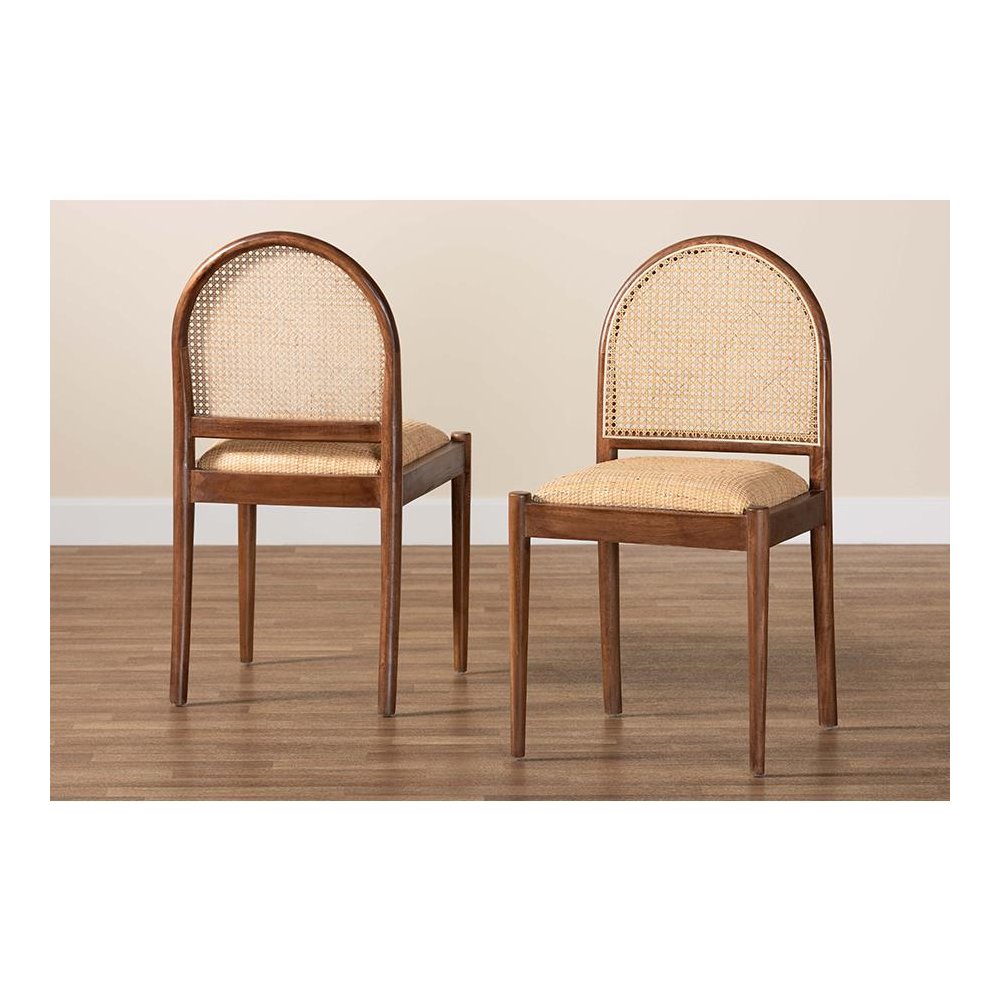 Natural Rattan and Acacia Wood 2-Piece Dining Chair Set. Picture 8