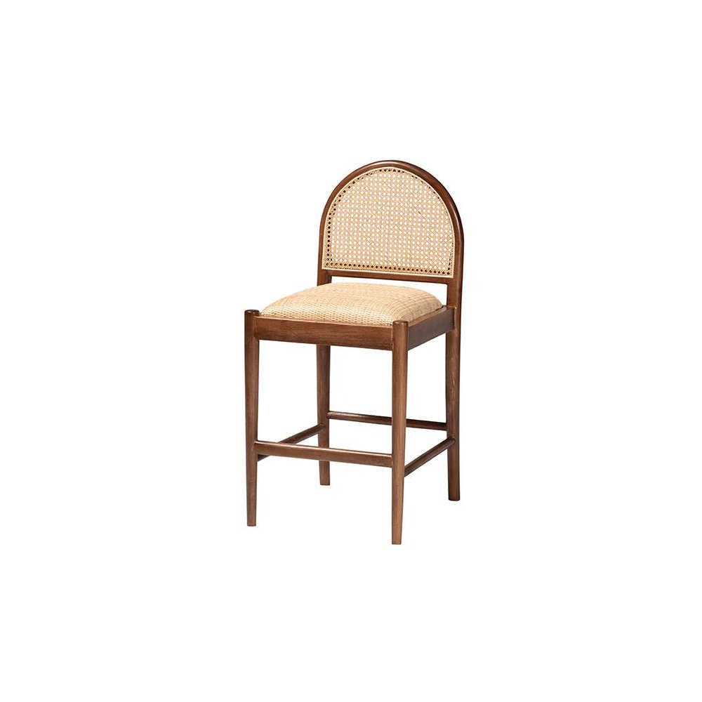 Maryland Modern Bohemian Natural Rattan and Acacia Wood Counter Stool. Picture 1