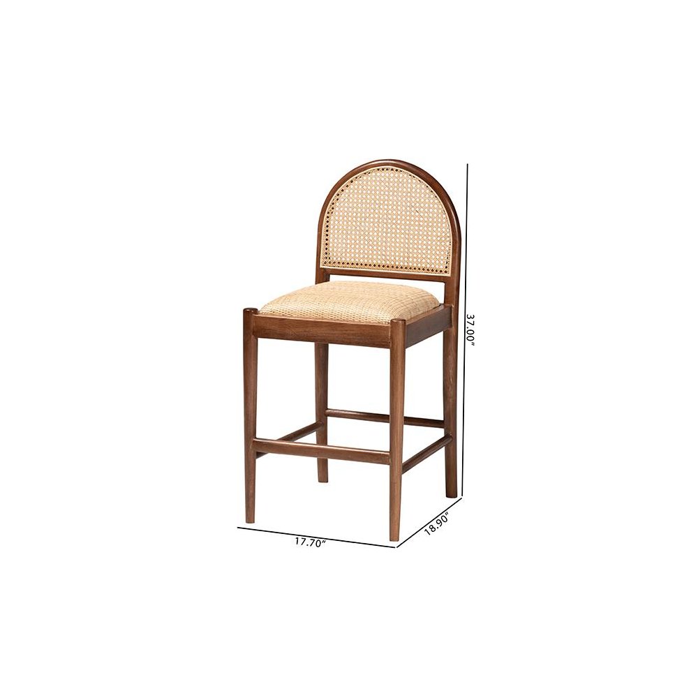 Maryland Modern Bohemian Natural Rattan and Acacia Wood Counter Stool. Picture 10