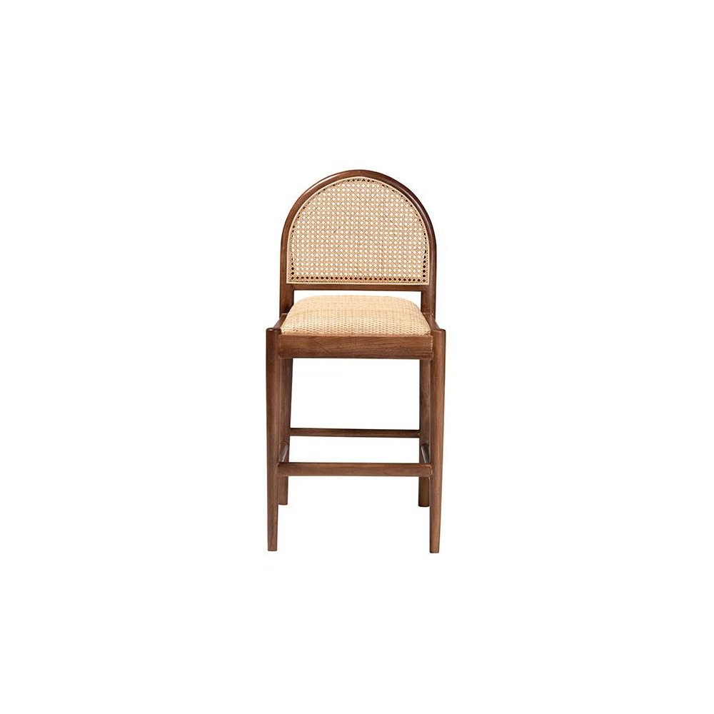 Maryland Modern Bohemian Natural Rattan and Acacia Wood Counter Stool. Picture 2