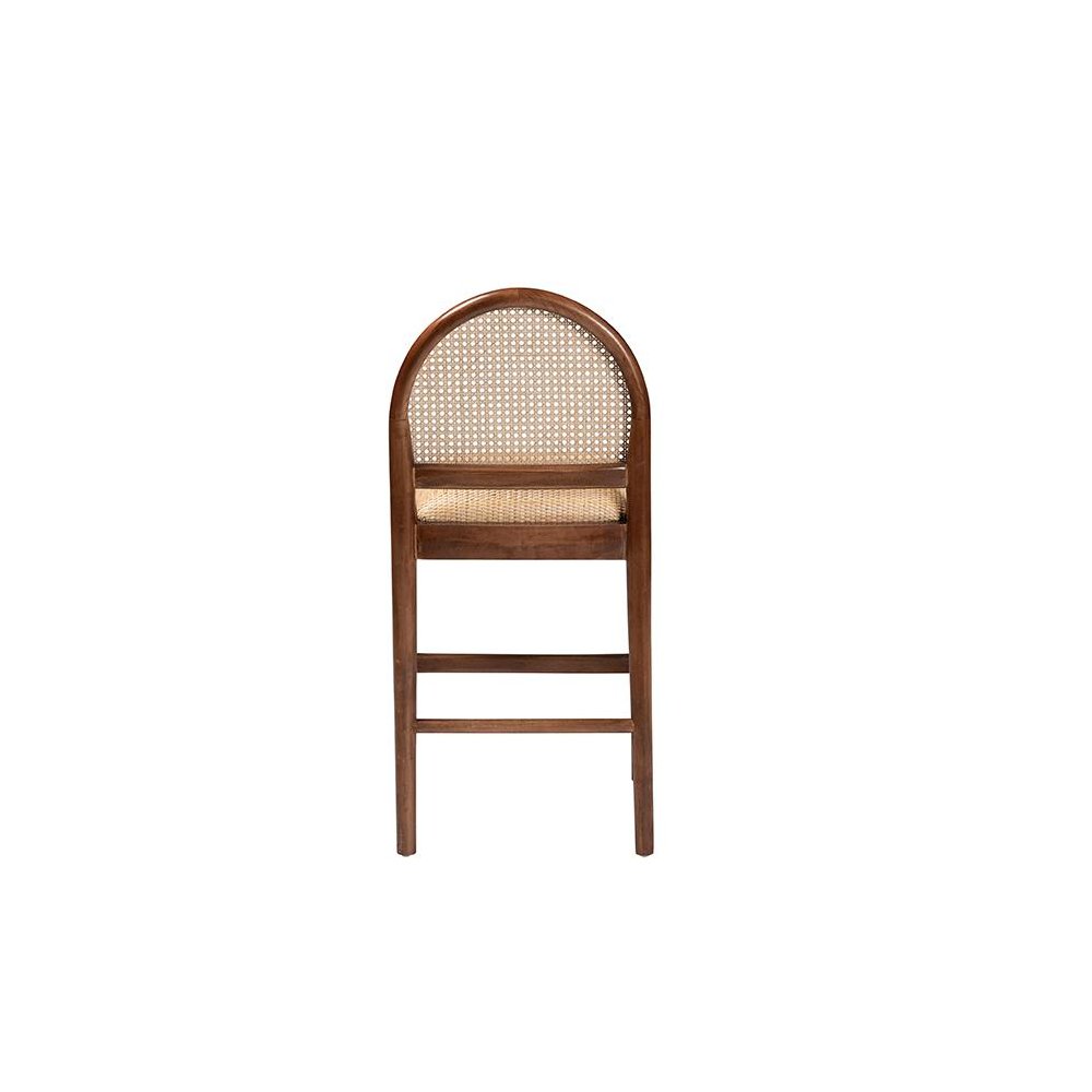Maryland Modern Bohemian Natural Rattan and Acacia Wood Counter Stool. Picture 4