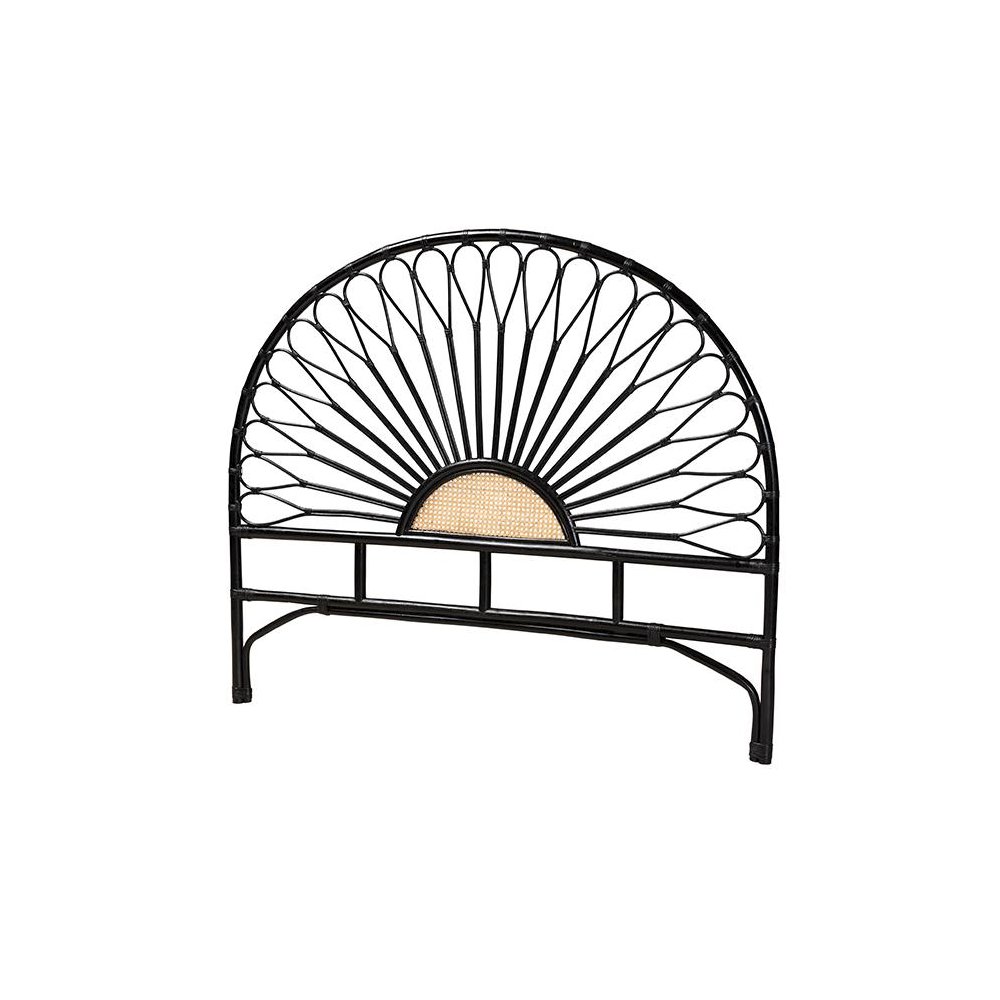 Bohemian Two-Tone Black and Natural Brown Rattan King Size Standalone Headboard. Picture 1
