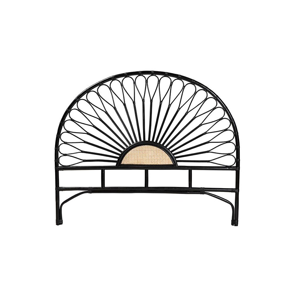 Bohemian Two-Tone Black and Natural Brown Rattan King Size Standalone Headboard. Picture 2