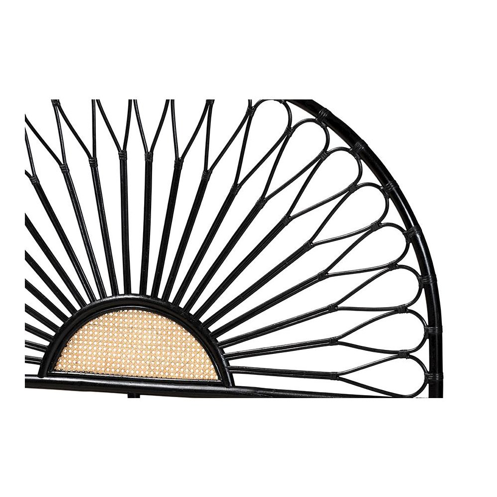 Bohemian Two-Tone Black and Natural Brown Rattan King Size Standalone Headboard. Picture 3