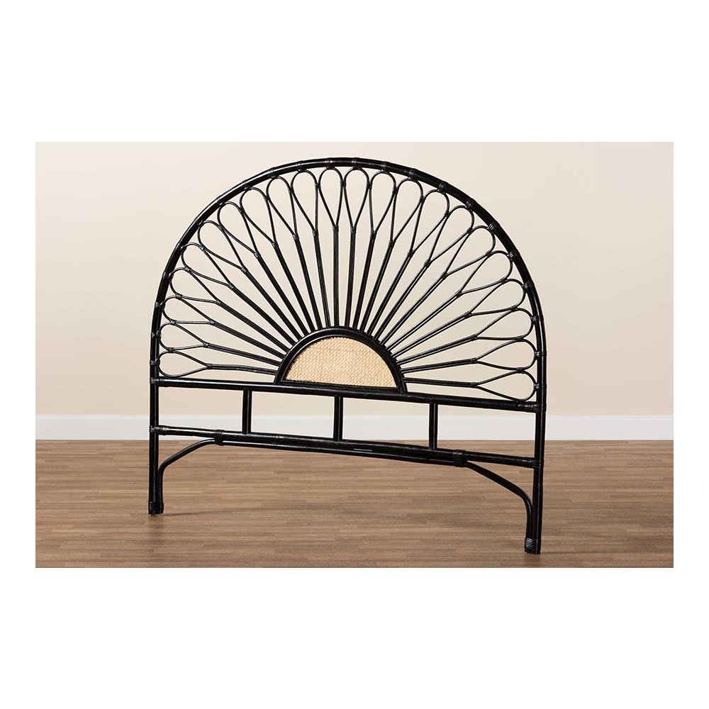 Bohemian Two-Tone Black and Natural Brown Rattan King Size Standalone Headboard. Picture 7