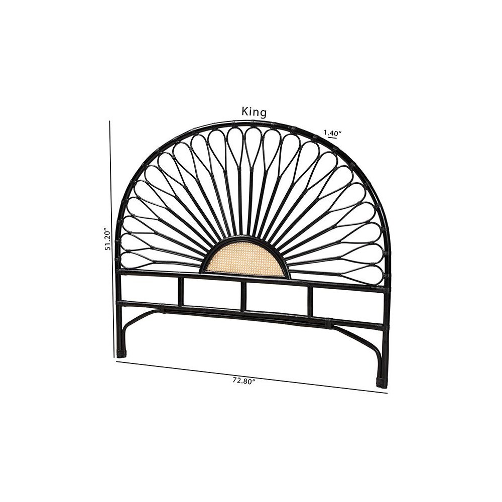 Bohemian Two-Tone Black and Natural Brown Rattan King Size Standalone Headboard. Picture 9