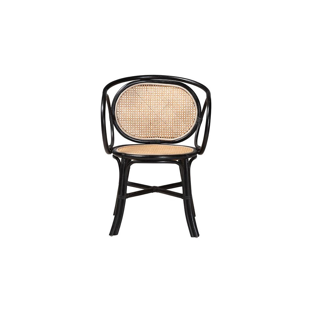 Bohemian Two-Tone Black and  Natural Brown Rattan Dining Chair. Picture 2