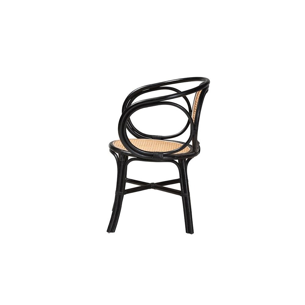 Bohemian Two-Tone Black and  Natural Brown Rattan Dining Chair. Picture 3