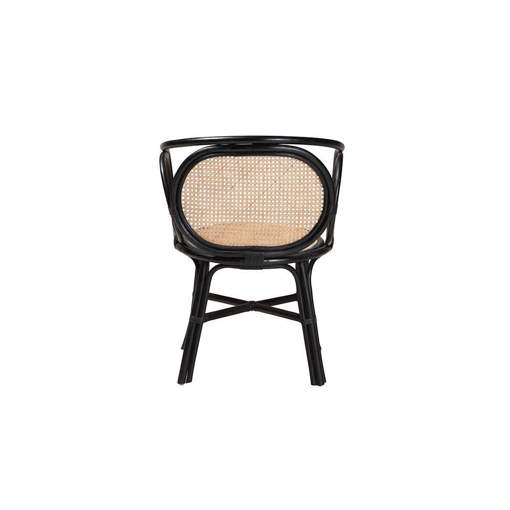 Bohemian Two-Tone Black and  Natural Brown Rattan Dining Chair. Picture 4