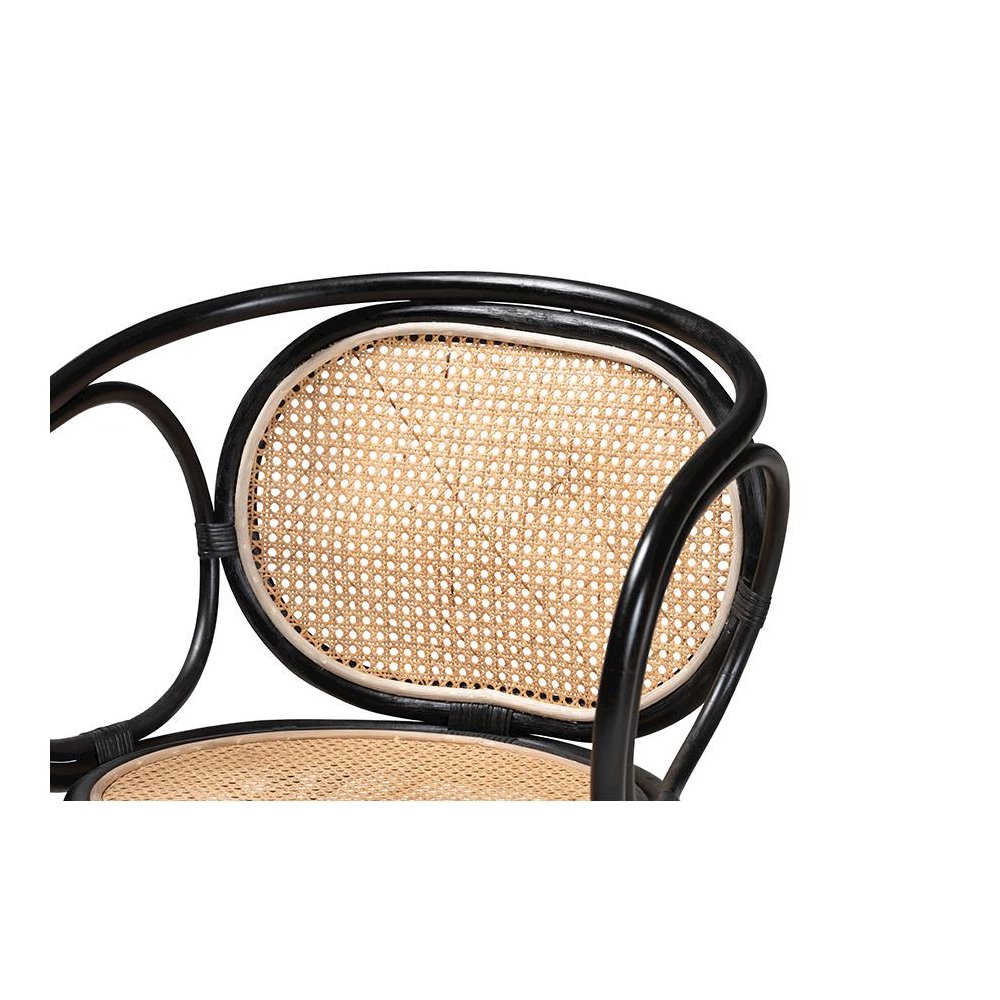 Bohemian Two-Tone Black and  Natural Brown Rattan Dining Chair. Picture 5