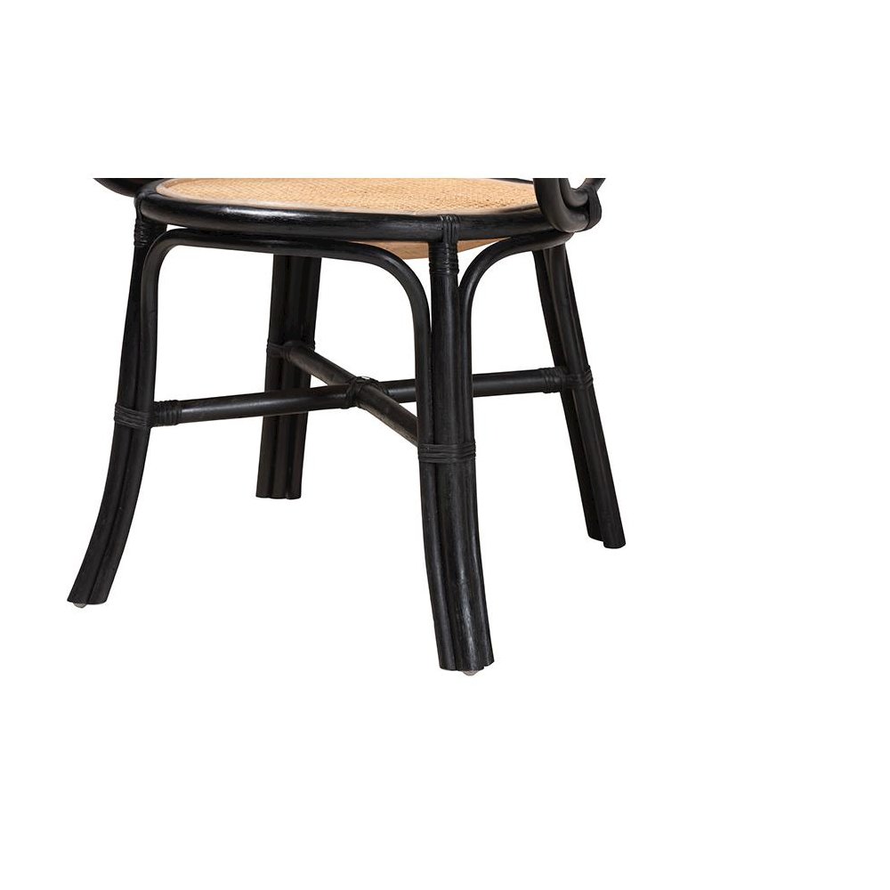 Bohemian Two-Tone Black and  Natural Brown Rattan Dining Chair. Picture 6