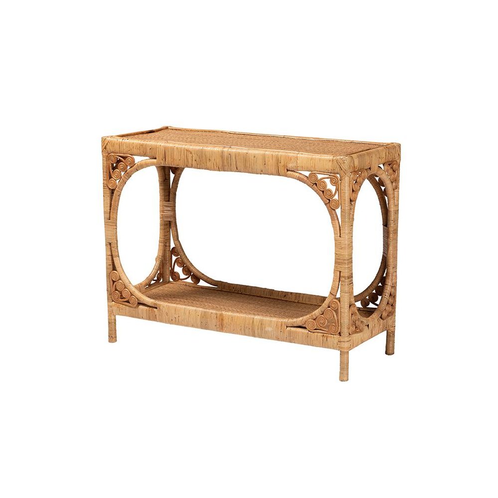 bali & pari Ramona Modern Bohemian Light Honey Rattan Console Table. Picture 1