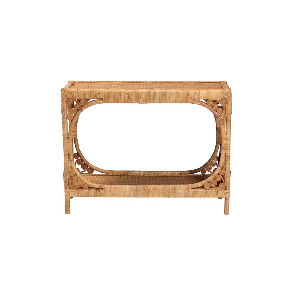 bali & pari Ramona Modern Bohemian Light Honey Rattan Console Table. Picture 2