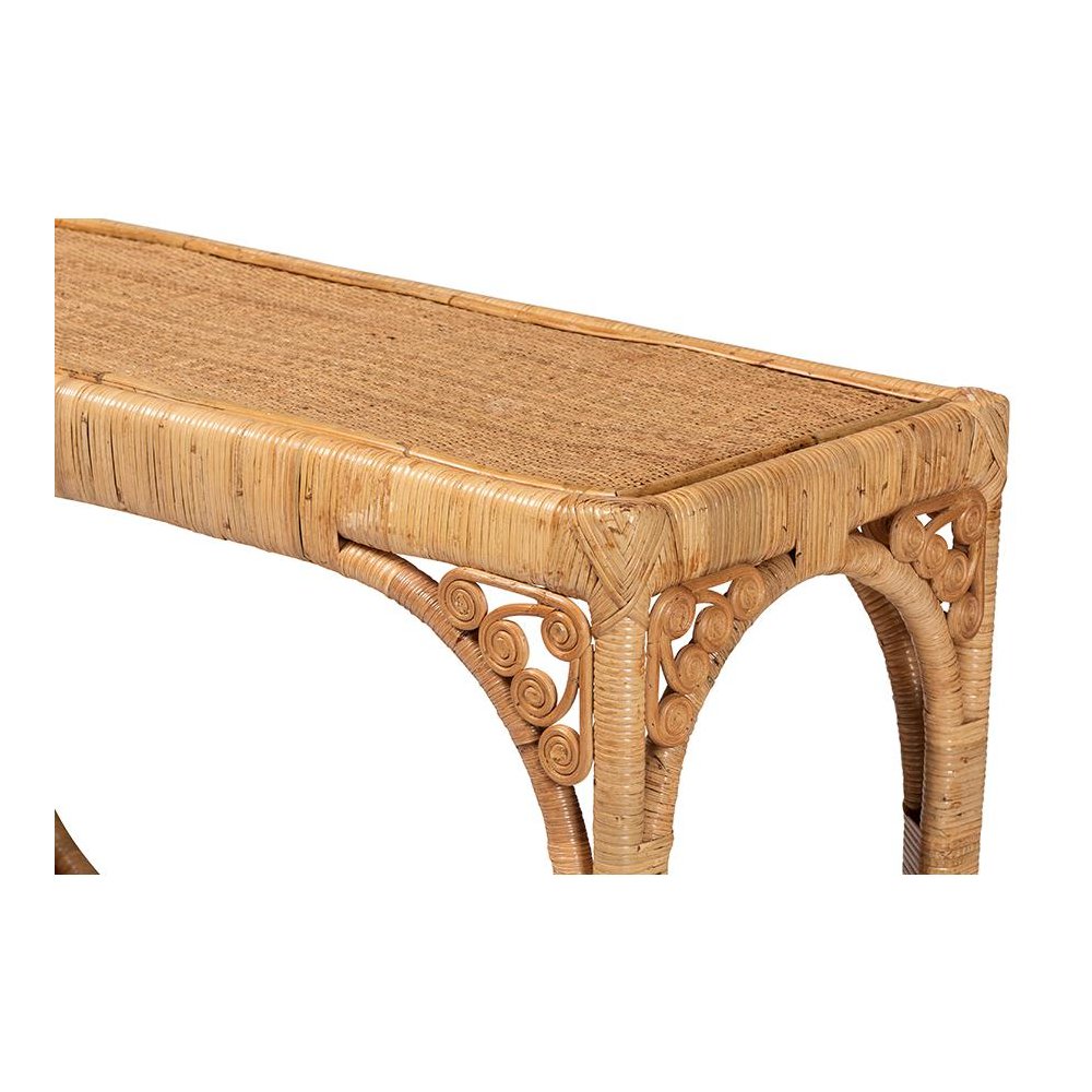 bali & pari Ramona Modern Bohemian Light Honey Rattan Console Table. Picture 4