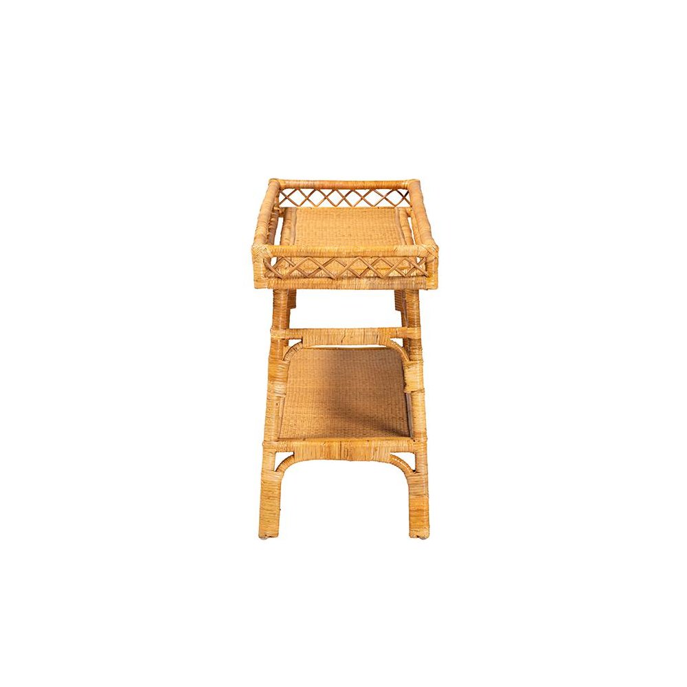Savitri Modern Bohemian Natural Rattan 2-Tier Console Table. Picture 3