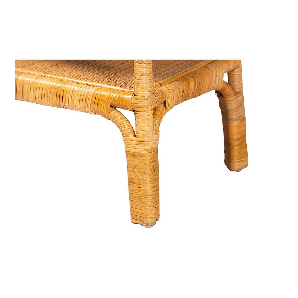 Savitri Modern Bohemian Natural Rattan 2-Tier Console Table. Picture 5
