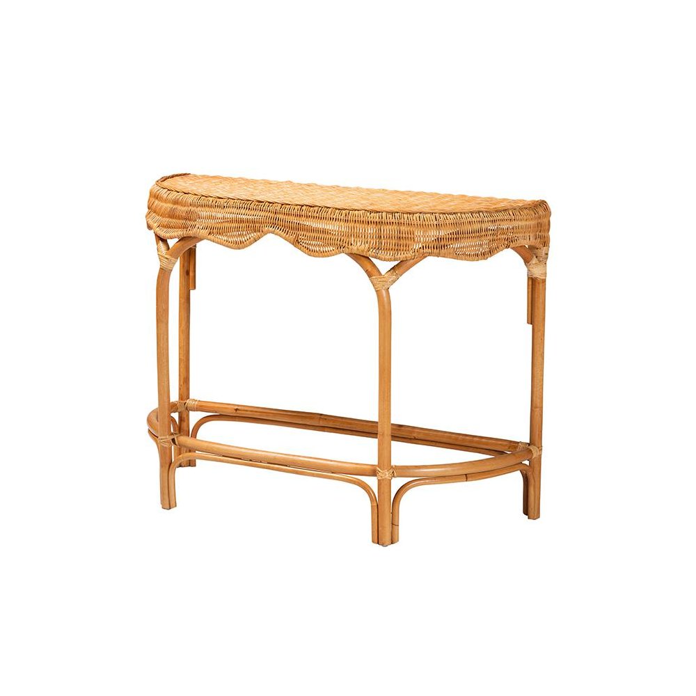 bali & pari Wakana Modern Bohemian Natural Brown Rattan Console Table. Picture 1