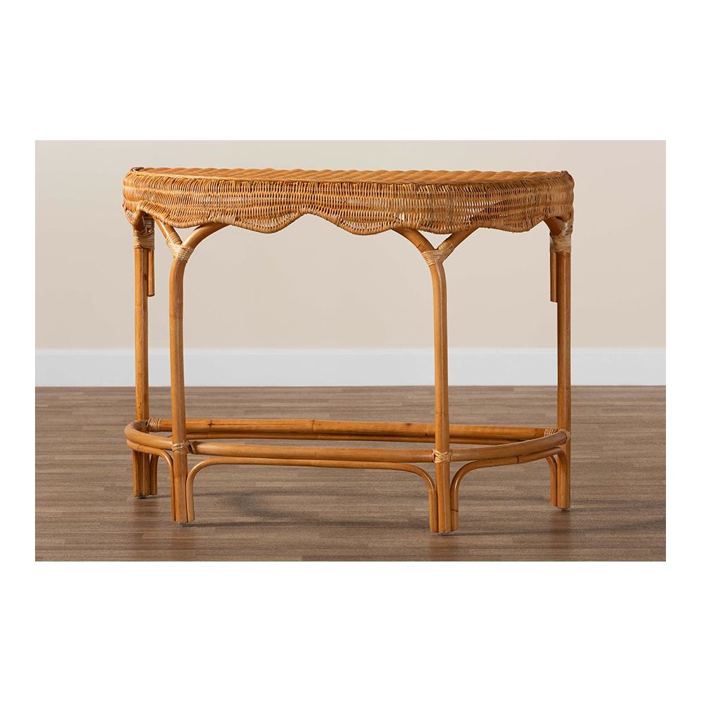 bali & pari Wakana Modern Bohemian Natural Brown Rattan Console Table. Picture 8