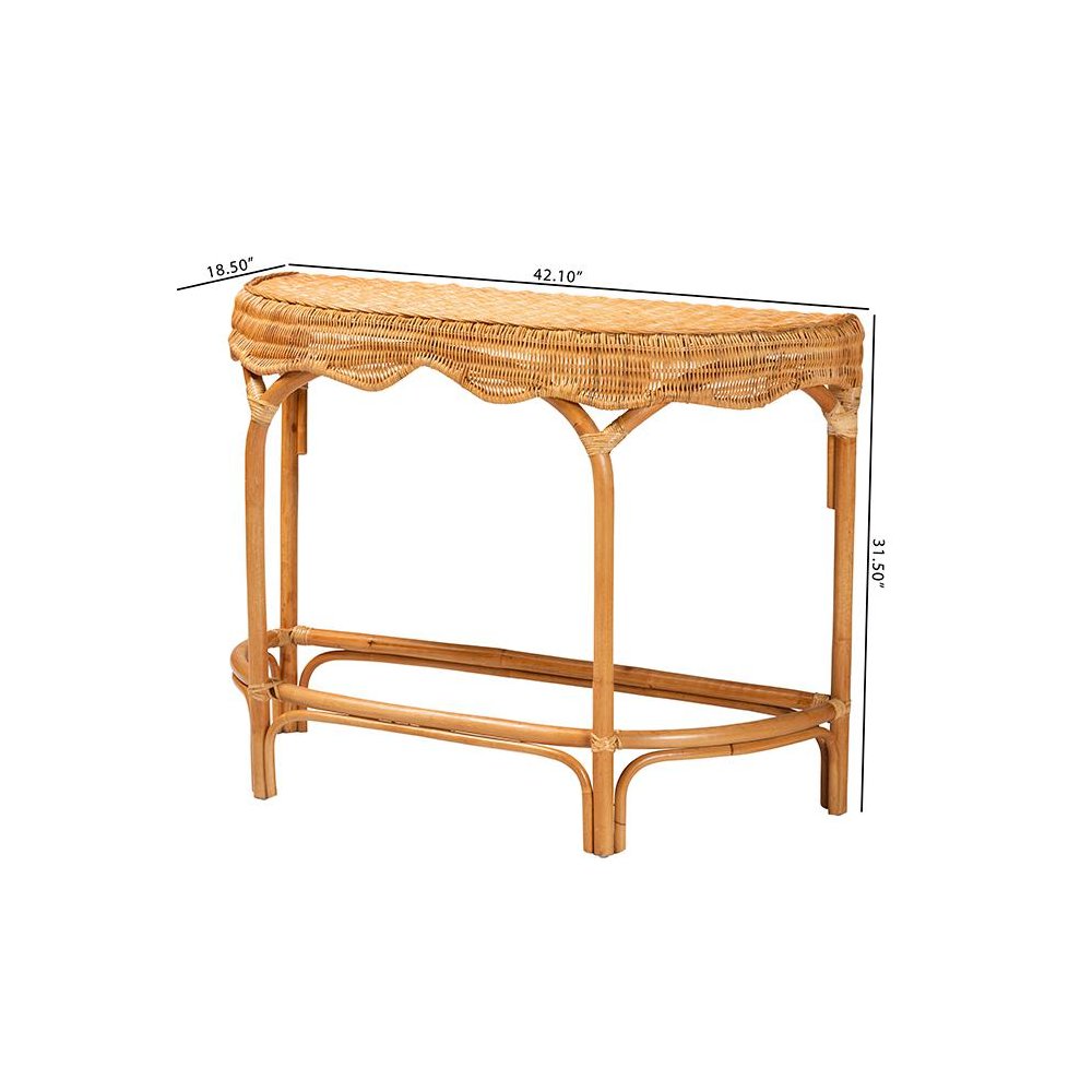 bali & pari Wakana Modern Bohemian Natural Brown Rattan Console Table. Picture 9