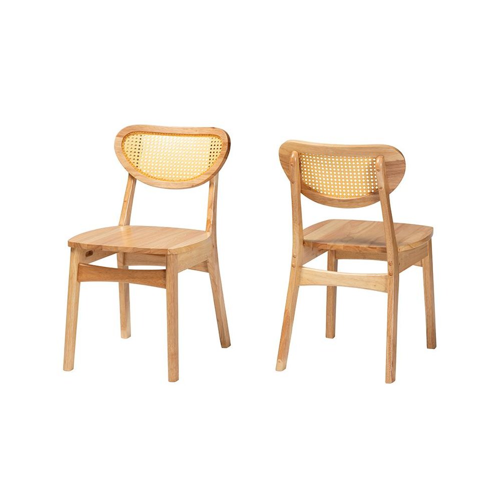 Oak Brown Finished Wood and Rattan 2-Piece Dining Chair Set. Picture 1