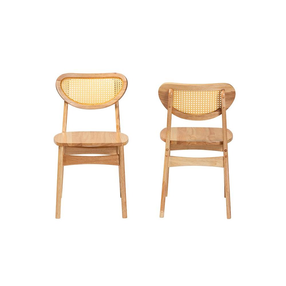Oak Brown Finished Wood and Rattan 2-Piece Dining Chair Set. Picture 2
