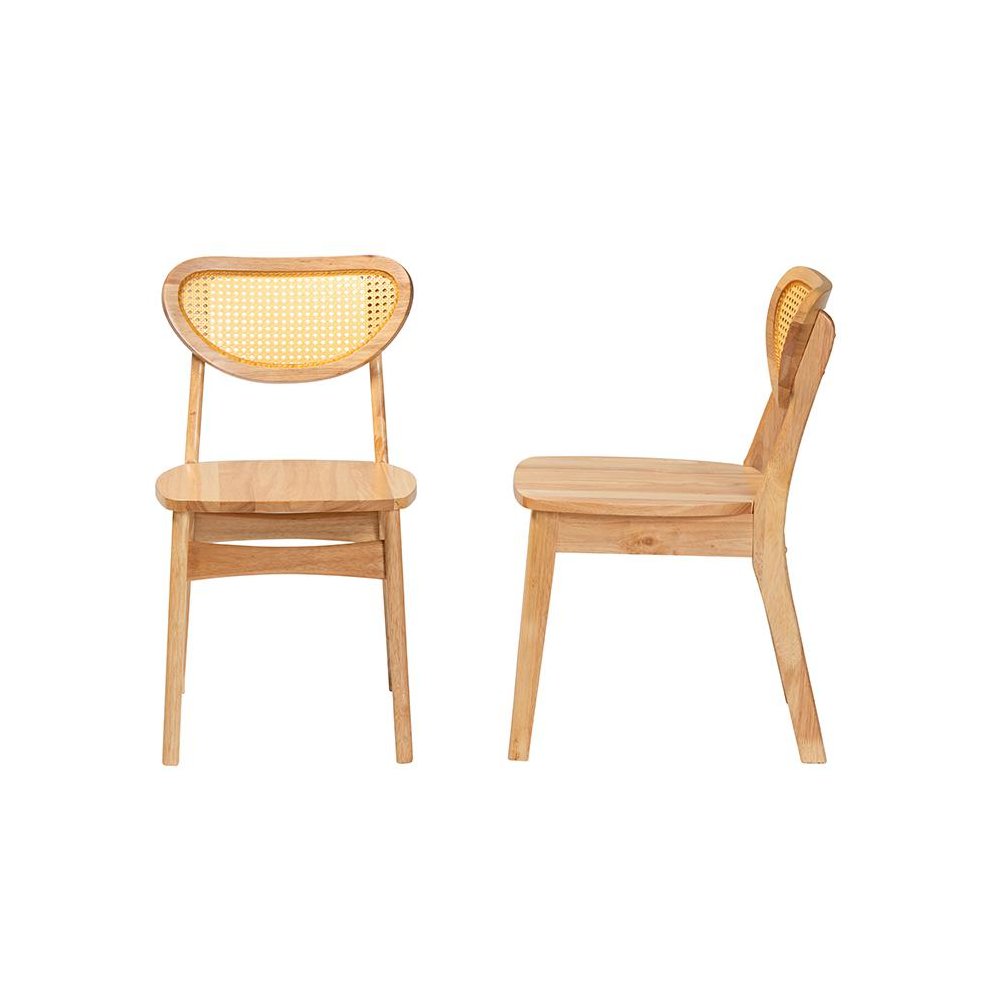 Oak Brown Finished Wood and Rattan 2-Piece Dining Chair Set. Picture 3
