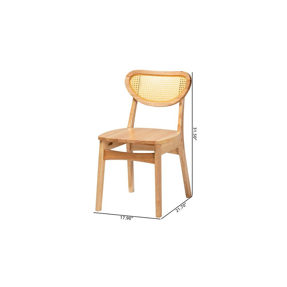 Oak Brown Finished Wood and Rattan 2-Piece Dining Chair Set. Picture 9