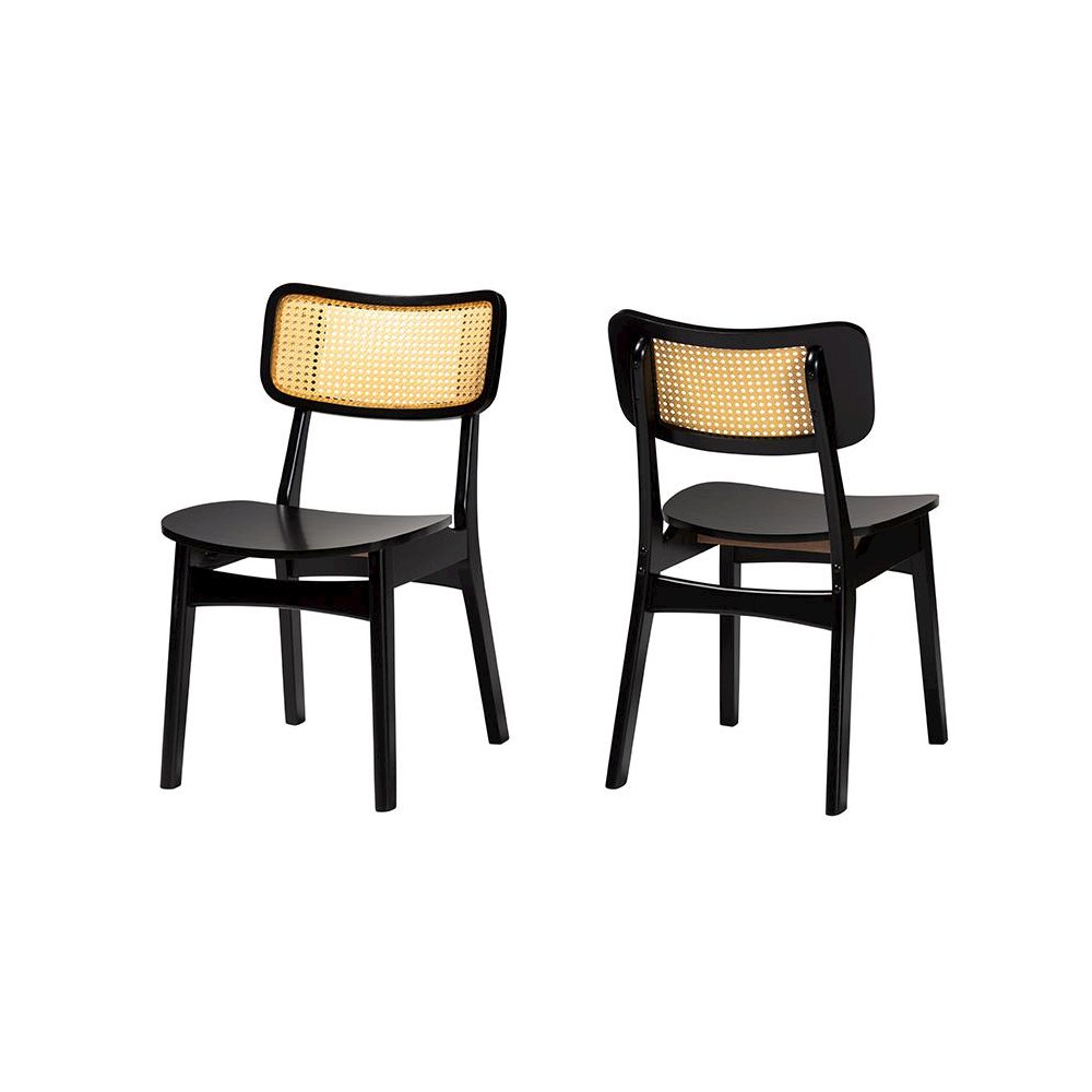 Dark Brown Finished Wood and Rattan 2-Piece Dining Chair Set. Picture 1