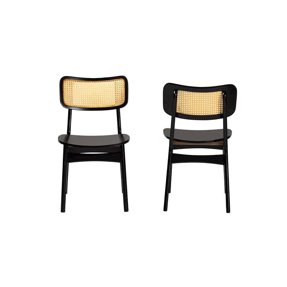 Dark Brown Finished Wood and Rattan 2-Piece Dining Chair Set. Picture 2