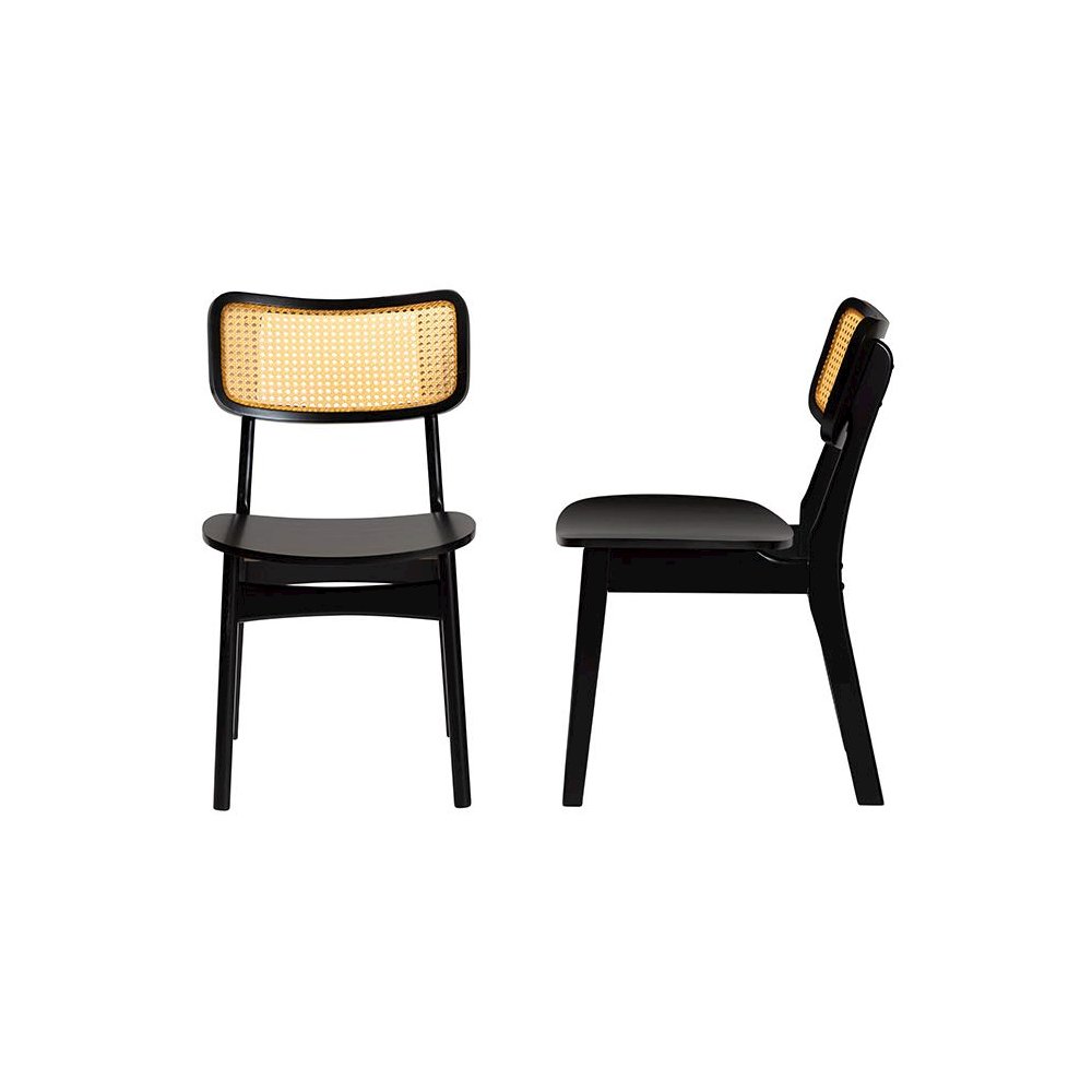 Dark Brown Finished Wood and Rattan 2-Piece Dining Chair Set. Picture 3
