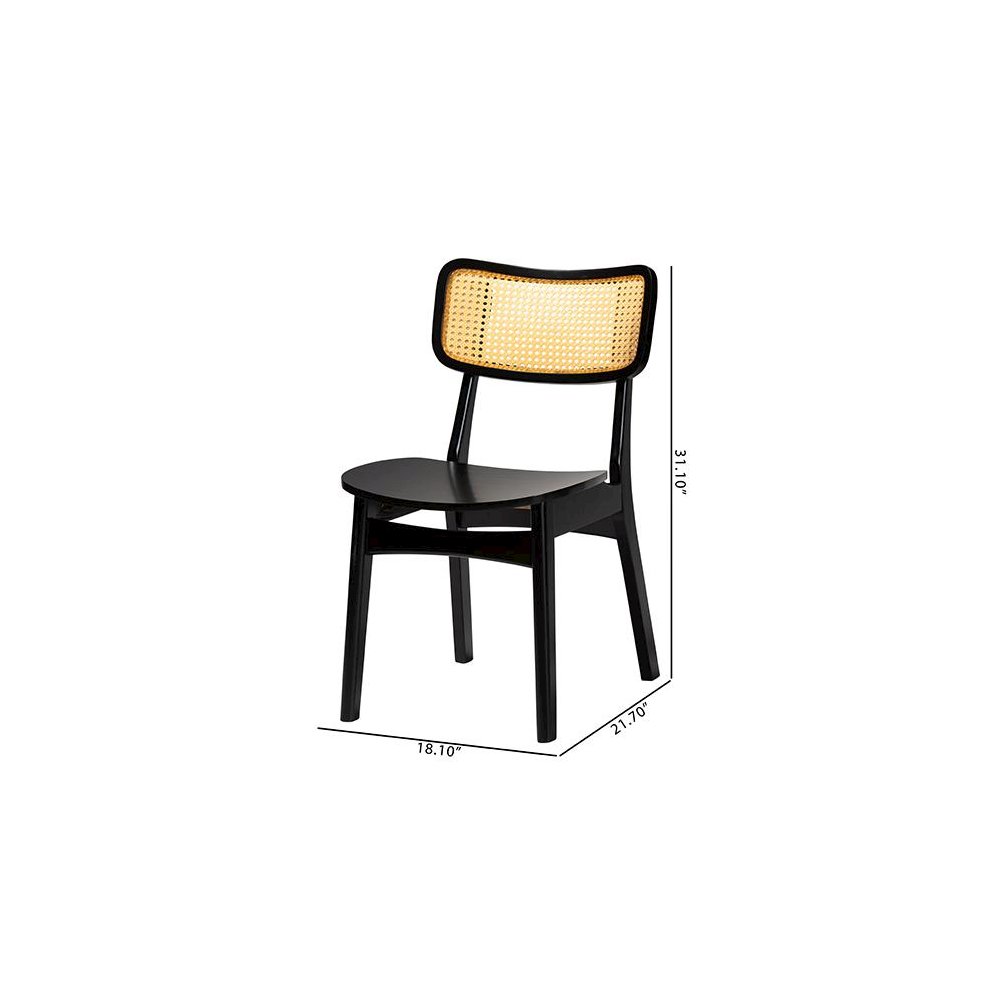 Dark Brown Finished Wood and Rattan 2-Piece Dining Chair Set. Picture 9