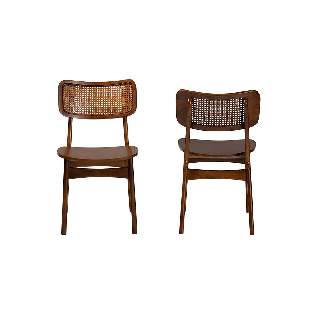 Walnut Brown Finished Wood and Rattan 2-Piece Dining Chair Set. Picture 2