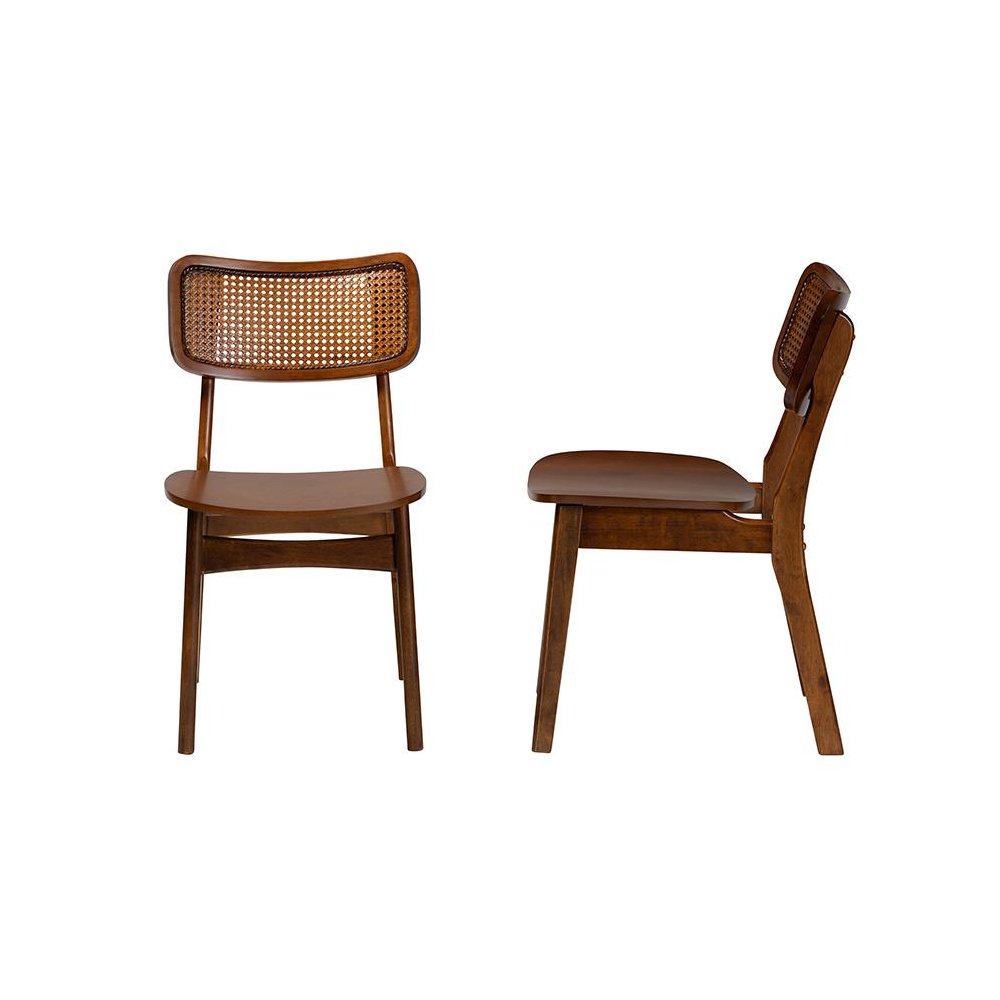 Walnut Brown Finished Wood and Rattan 2-Piece Dining Chair Set. Picture 3