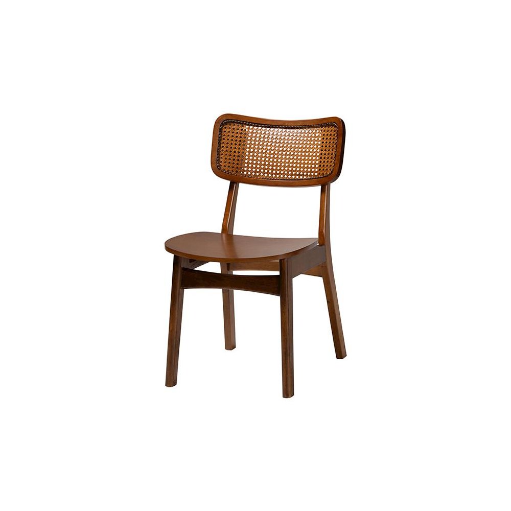 Walnut Brown Finished Wood and Rattan 5-Piece Dining Set. Picture 2