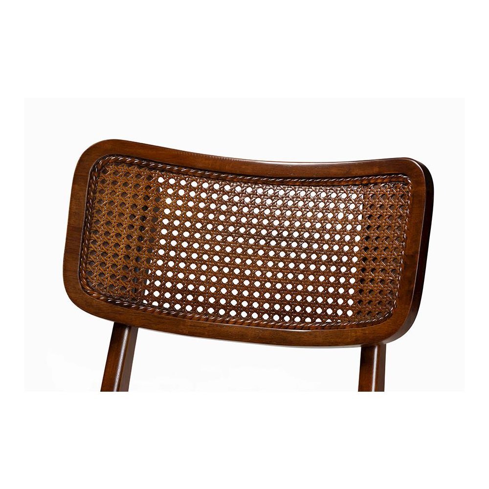 Walnut Brown Finished Wood and Rattan 5-Piece Dining Set. Picture 5