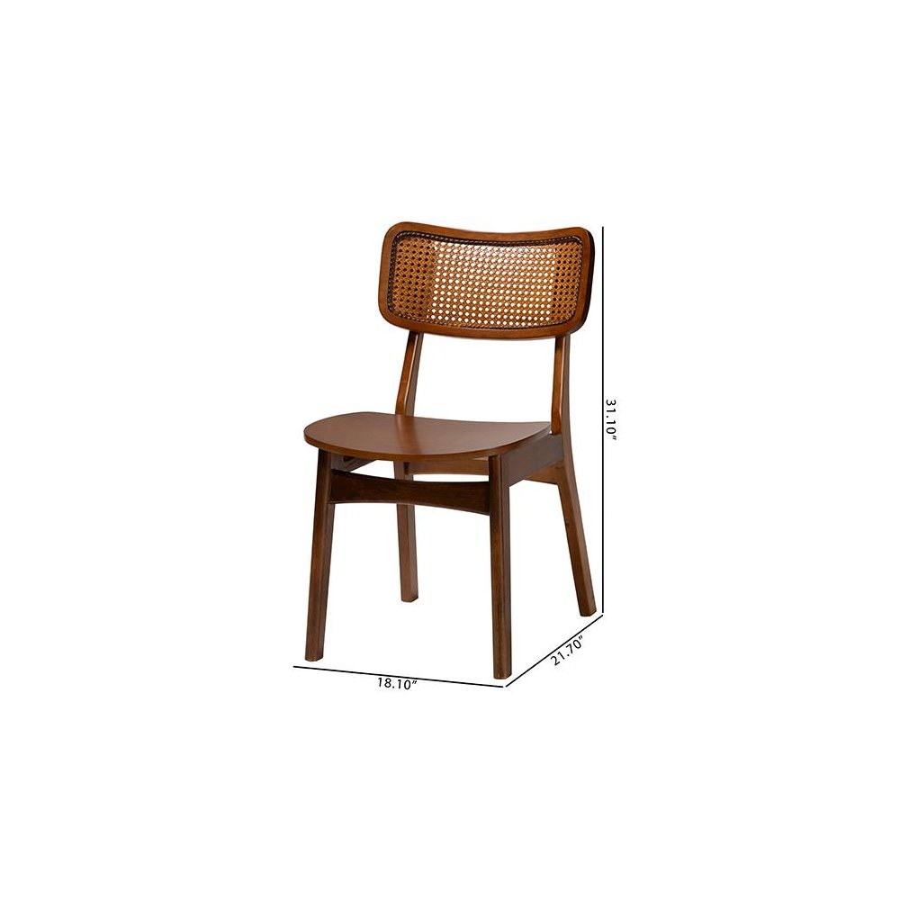 Walnut Brown Finished Wood and Rattan 2-Piece Dining Chair Set. Picture 9