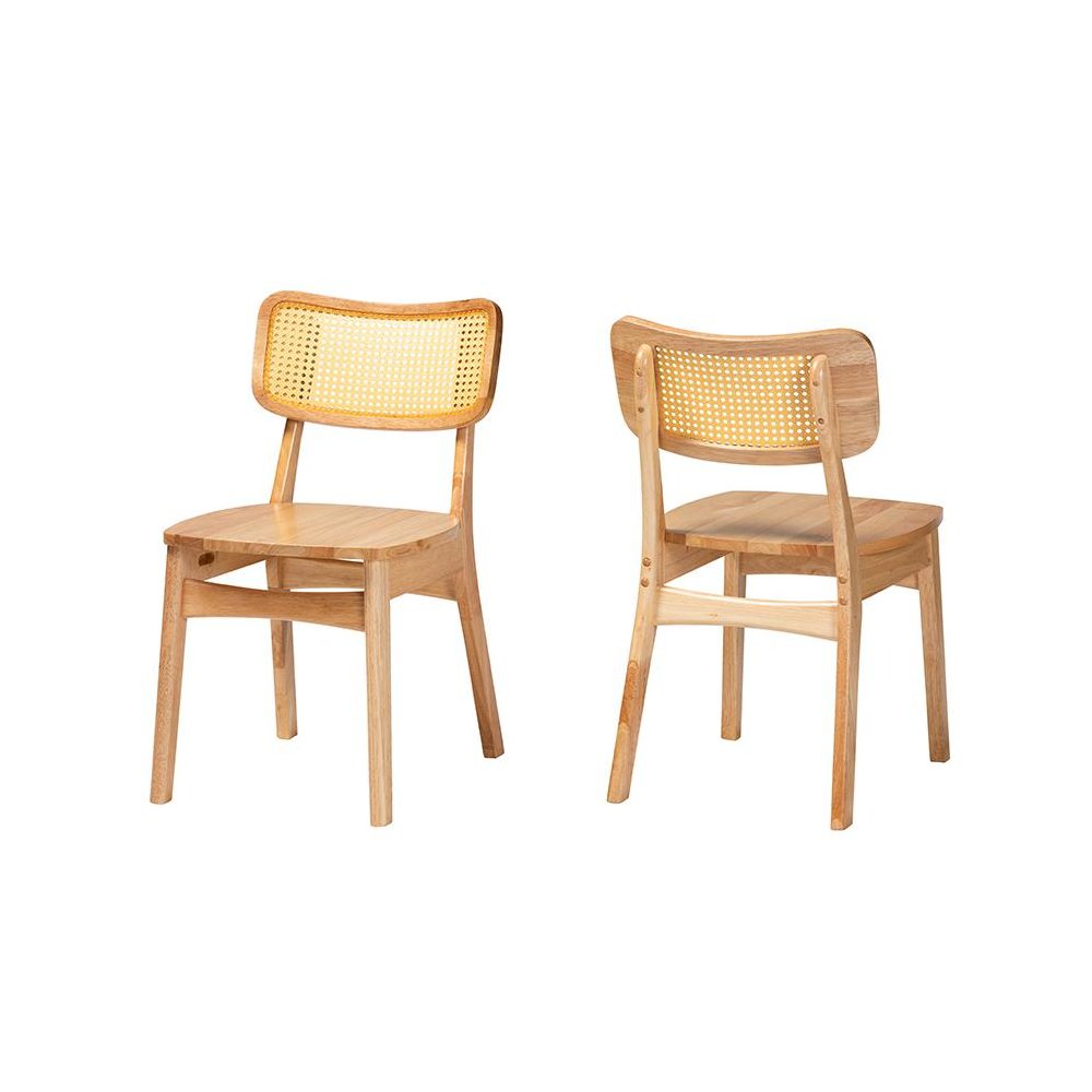 Oak Brown Finished Wood and Rattan 2-Piece Dining Chair Set. Picture 1
