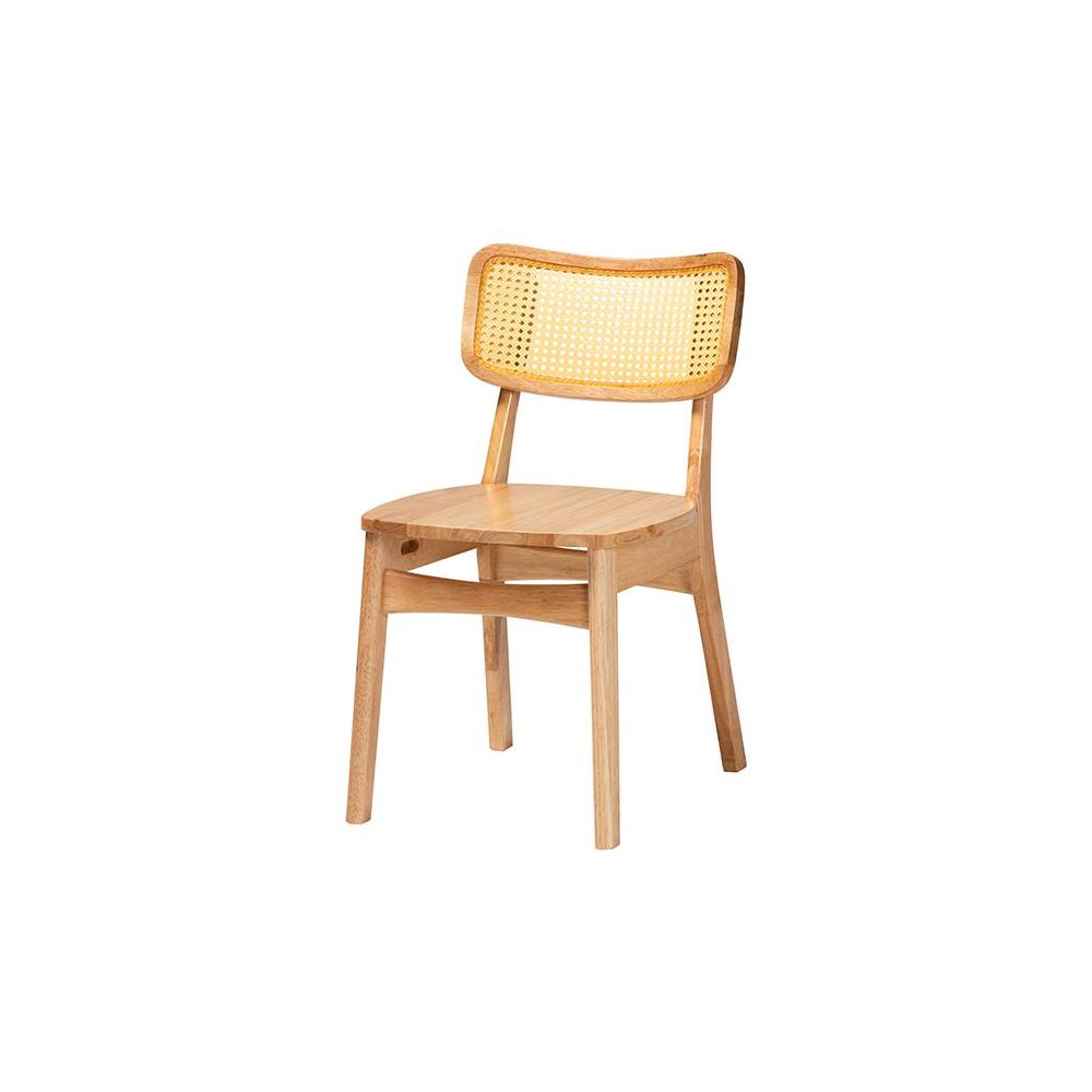 Camilo Mid-Century Modern Oak Brown Finished Wood and Rattan 5-Piece Dining Set. Picture 2
