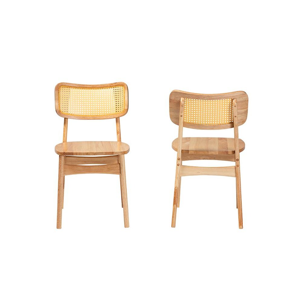 Oak Brown Finished Wood and Rattan 2-Piece Dining Chair Set. Picture 2