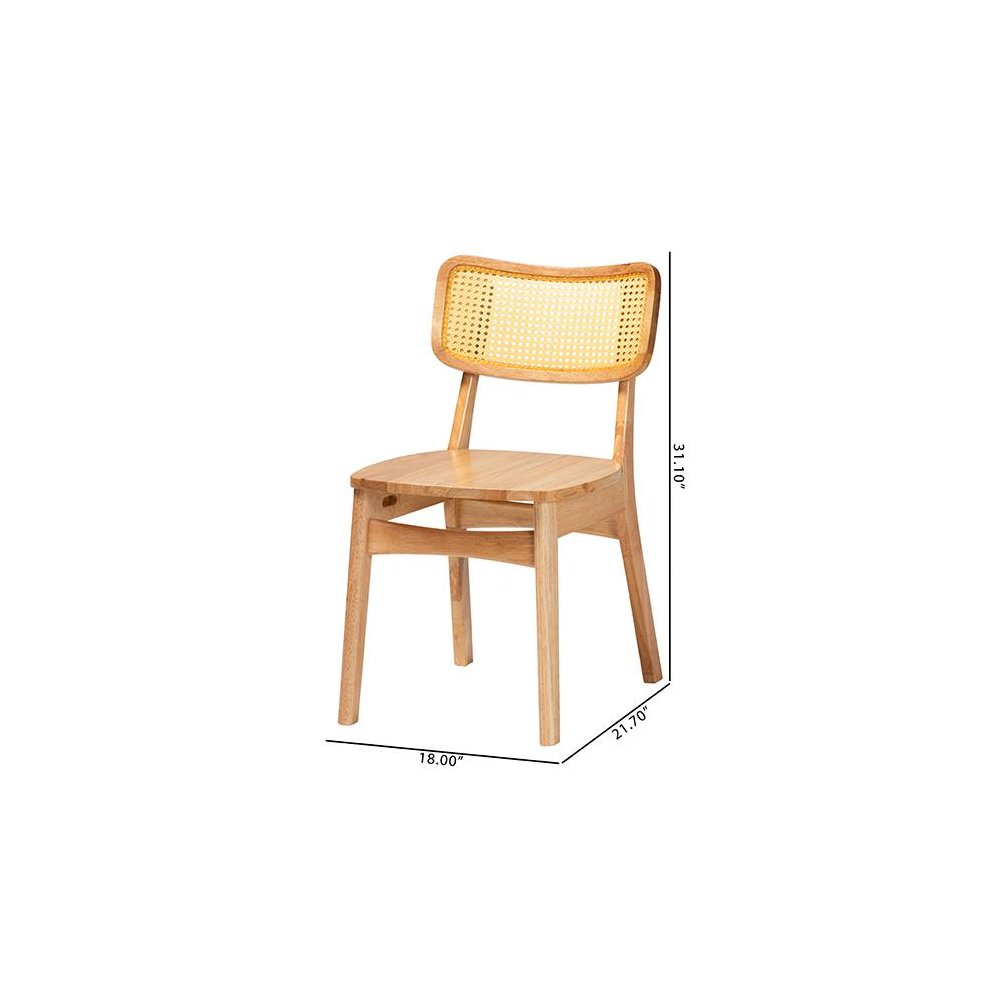 Oak Brown Finished Wood and Rattan 2-Piece Dining Chair Set. Picture 9