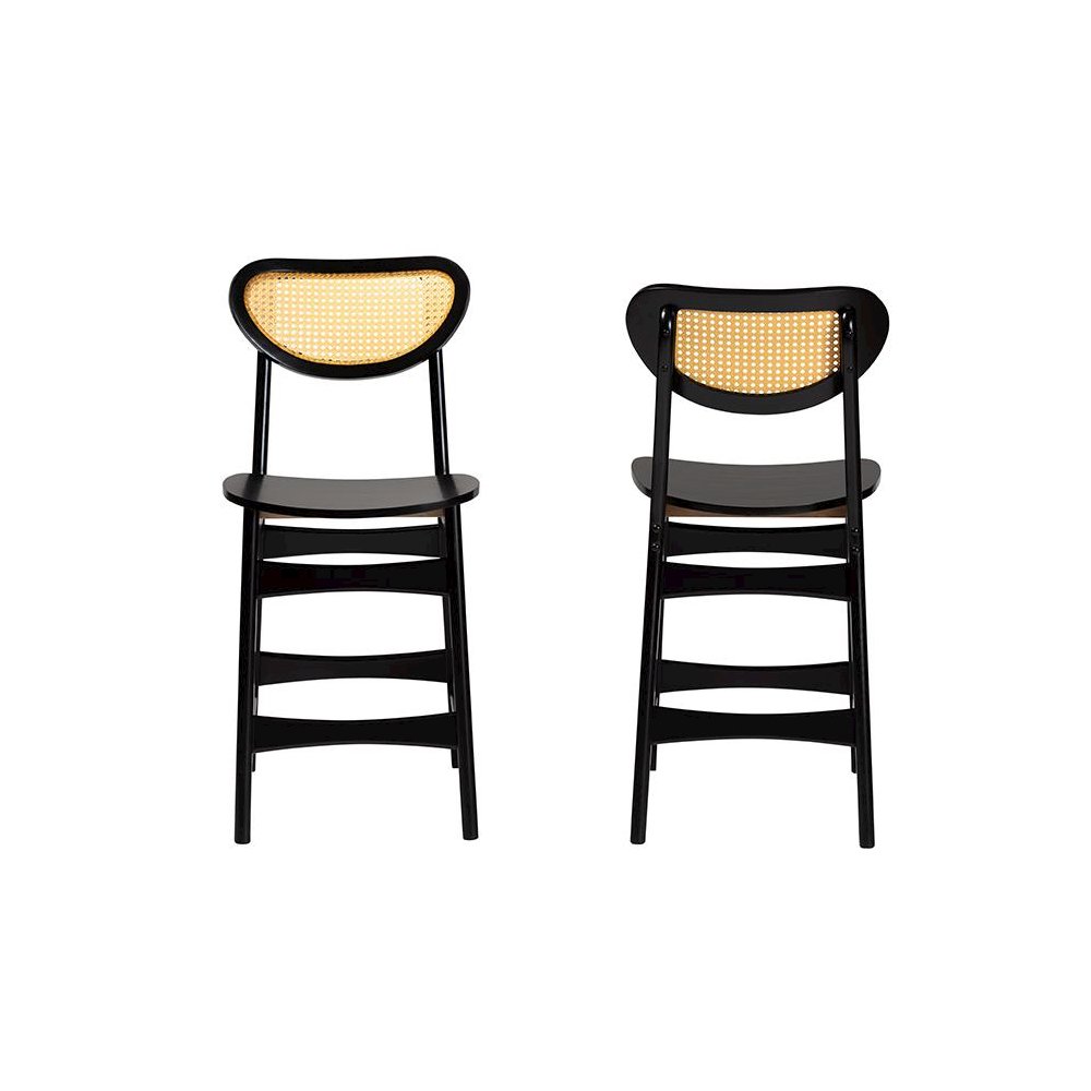 Dark Brown Finished Wood and Rattan 2-Piece Counter Stool Set. Picture 2